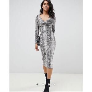 NEW‎ ASOS Velvet Snakeskin Knot Front Midi Dress